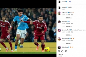 打出信心了！曼城左后卫奥赖利社媒晒对位萨拉赫照：硬！